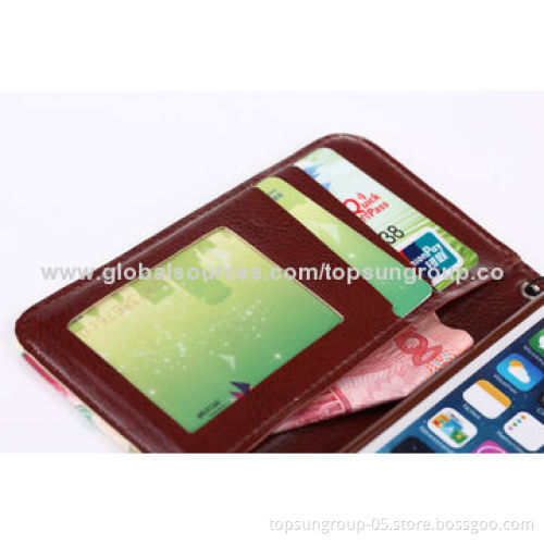PU Leather Cases for iPhone 5S/5G, Floral Pattern with Card Slots and Hanging Rope